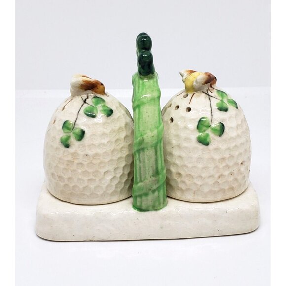 Beehive Salt & Pepper Shakers With Holder Ceramic Bees Japan Vintage - Picture 1 of 8